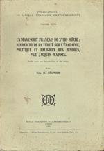 Un manuscrit français du XVIII siècle : Recherches de la vérité sur l'état civil, politique et religieux des Hindous