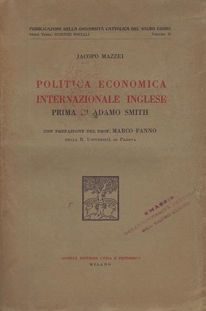 Politica economica internazionale inglese prima di Adamo Smith - Jacopo Mazzei - copertina