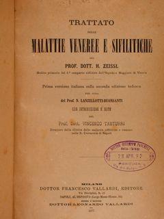 Trattato delle malattie veneree e sifilitiche. Prima versione italiana sulla seconda ed. tedesca - H. Zeissl - copertina