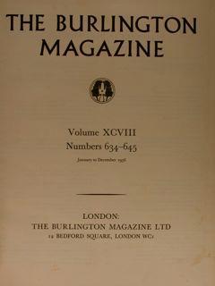 The Burlington Magazine. Vol. Xcviii. Numbers 634 - 645. January To December 1956 - copertina