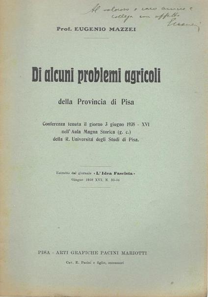 Di alcuni problemi agricoli della provincia di Pisa - copertina