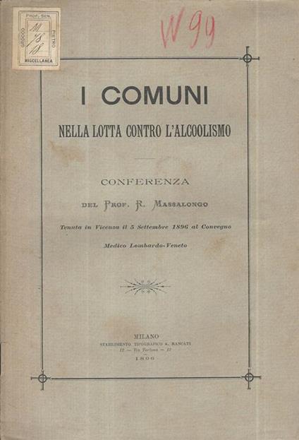 I Comuni nella lotta contro l'Alcoolismo - Roberto Massalongo - copertina