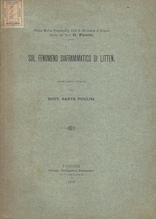 Sul fenomeno diaframmatico di Litten. Osservazioni cliniche - copertina