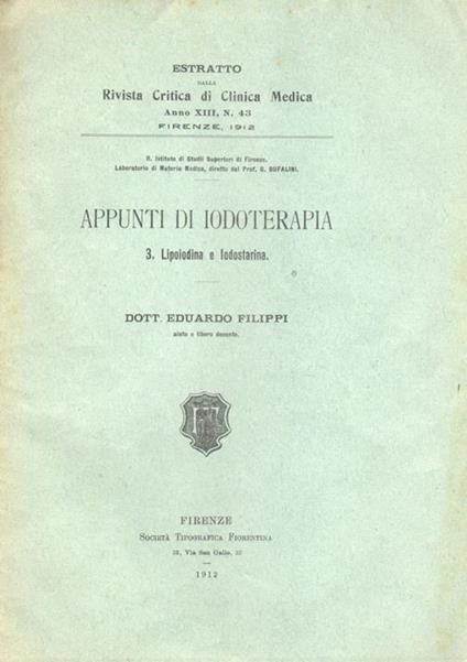 Appunti di iodoterapia. 3. Lipoiodina e Iodostarina - copertina