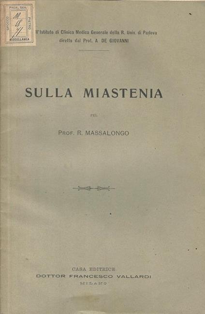 Sulla mistenia - Roberto Massalongo - copertina