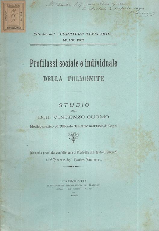 Profilassi sociale e individuale della Polmonite - Vincenzo Cuomo - copertina