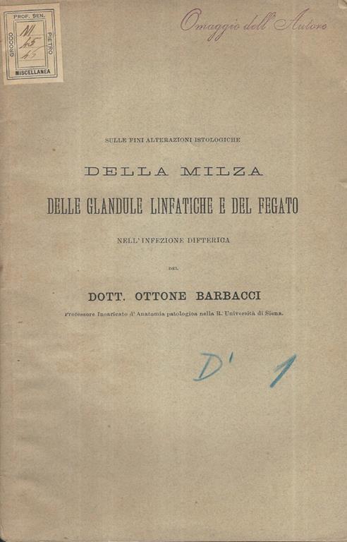 Sulle fini alterazioni istologiche della milza, delle glandule linfatiche e del fegato - copertina