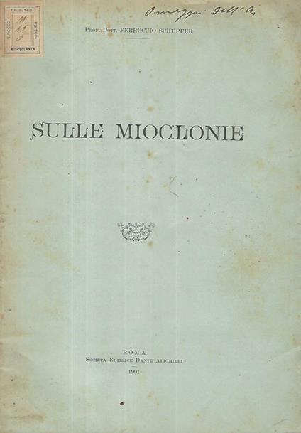 Sulle mioclonie - Ferruccio Schupfer - copertina
