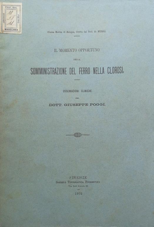 Il momento opportuno della somministrazione del ferro nella clorosi - copertina