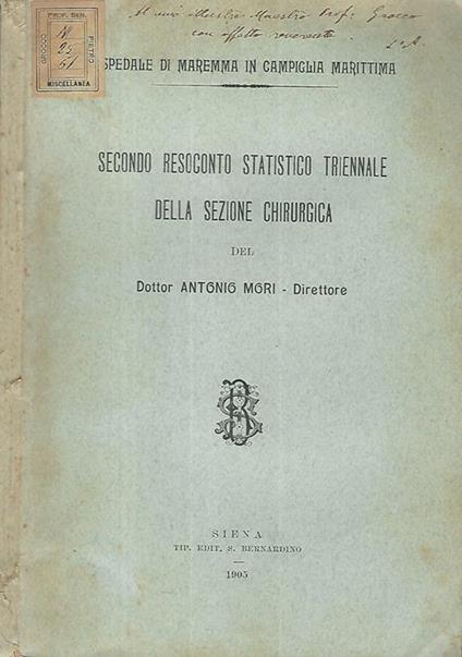 Secondo Resoconto statistico triennale della sezione chirurgica - copertina