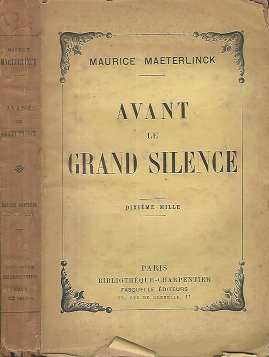 Avant le grand silence - Maurice Maeterlinck - copertina