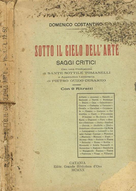 Sotto il cielo dell'arte. Saggi critici - Domenico Costantino - copertina