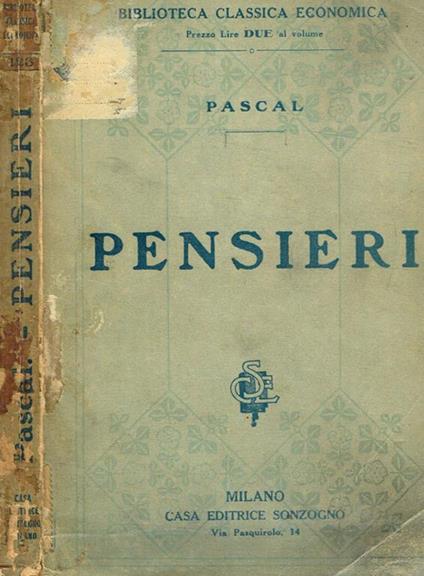 Pensieri - Blaise Pascal - copertina