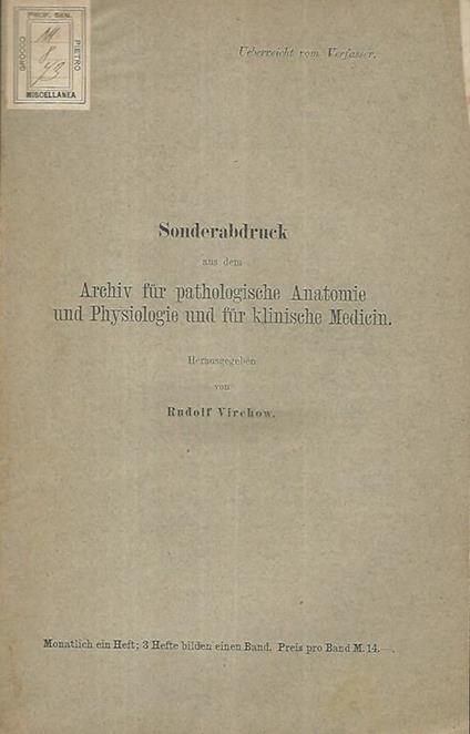 Sonderabdruck aud dem Archiv fur pathologische anatomie und Physiologie und fur klinische medicin - copertina