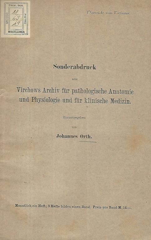 Sonderabdruck aus Virchows Archiv fur pathologische Anatomie und Physiologie und fur klinische Medizin - copertina