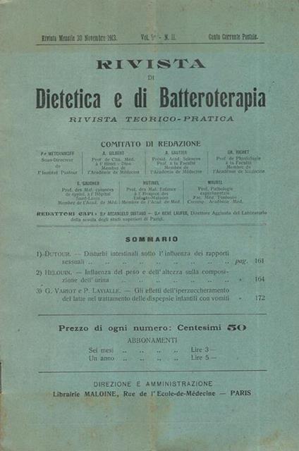 Rivista di Dietetica e di Batteroterapia Vol 5, n.11 - copertina