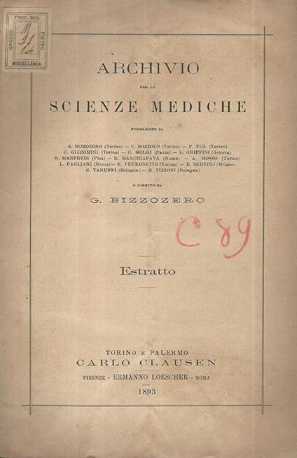 Archivio per le Scienze Mediche Vol. XVII n. 12. Estratto