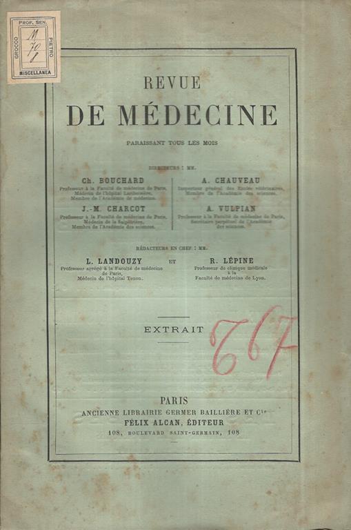 Sur l'action physiologique et thérapeutique de l'Acétanilide. Extrait de la Revue de Médecine - R. Lépine - copertina