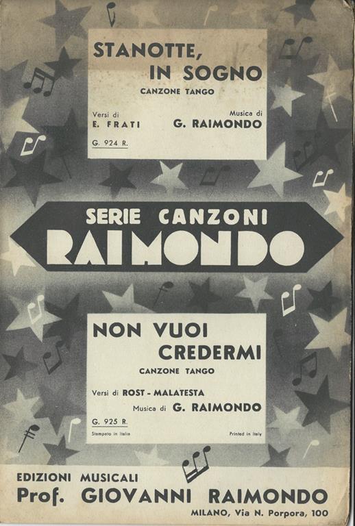 Serie canzoni Raimondo. Stanotte in sogno - Non vuoi credermi - copertina