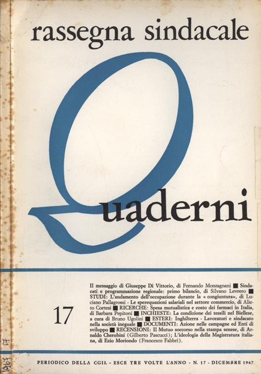 Rassegna sindacale Quaderni Anno V n. 17 - copertina