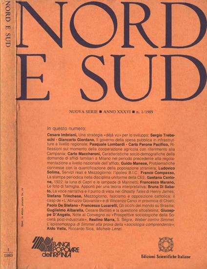 Nord e Sud Anno XXXVI n. 1 - copertina