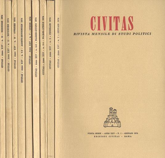 Civitas Anno XXV n. 1, 2, 3 - 4, 5 - 6, 7, 8 - 9, 10, 11, 12. Rivista mensile di studi politici - copertina