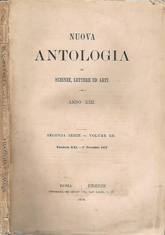 Nuova antologia di scienze, lettere ed arti. Anno XIII - Seconda serie - Volume XII - Fascicolo XXI - copertina