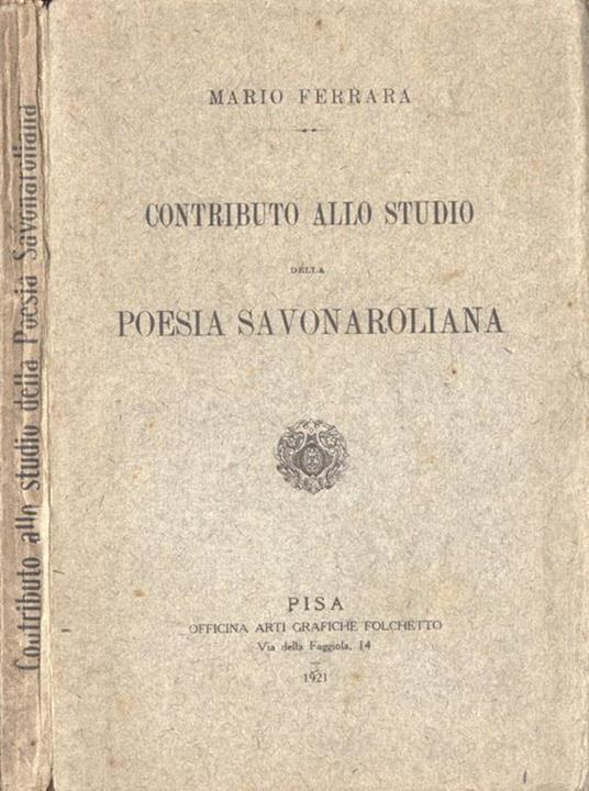 Contributo allo studio della poesia savonaroliana - Mario Ferrara - copertina