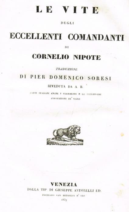 Le vite degli eccellenti comandanti - Cornelio Nepote - copertina