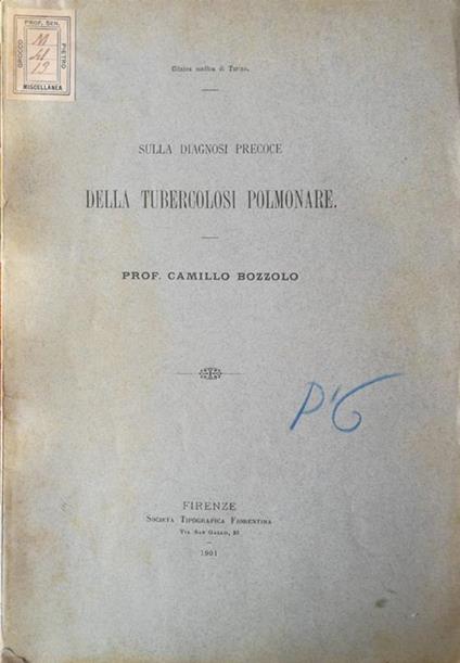 Sulla diagnosi precoce della tubercolosi polmonare - Camillo Bozzolo - copertina