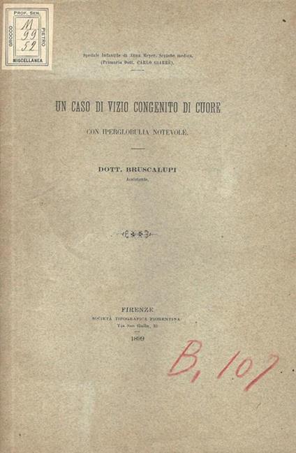 Un caso di vizio congenito di cuore con iperglobulia notevole - copertina