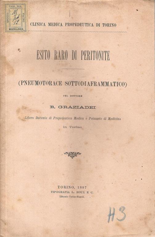 Esito raro di peritonite (Pneumotorace sottodiaframmatico) - B. Graziadei - copertina