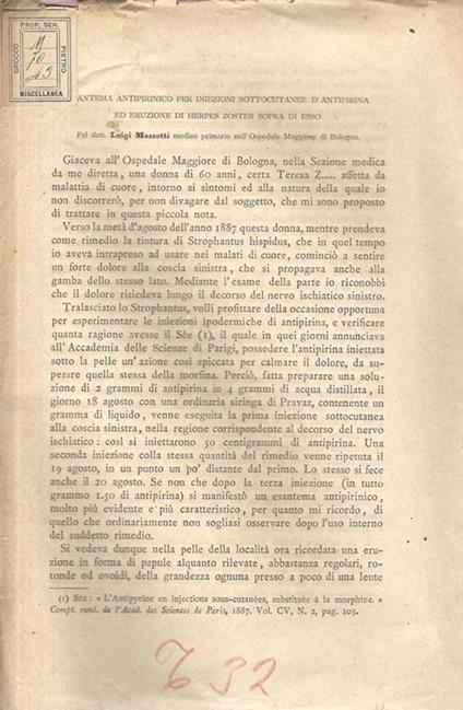 Esantema antipirinico per iniezioni sottocutanee d'antipirina ed eruzione di herpes zoster sopra di esso - Luigi Mazzotti - copertina