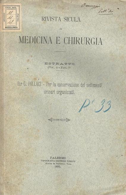 Per la conservazione dei sedimenti ordinari organizzati. Nota - G. Pollaci - copertina