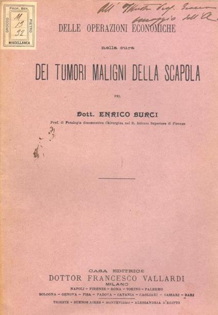 Delle operazioni economiche nella cura dei tumori maligni della scapola - Enrico Burci - copertina