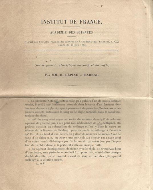 Sur le pouvoir glycolytique du sang et du chyle - R. Lépine - copertina