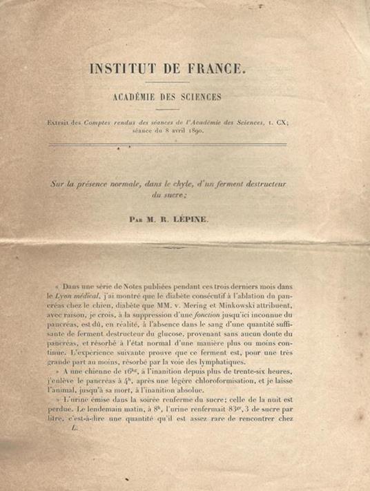 Sur la présence normale, dans le chyle, d'un ferment destructeur du sucre - R. Lépine - copertina