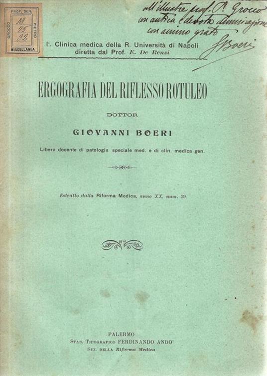 Ergografia del riflesso rotuleo - Giovanni Boeri - copertina