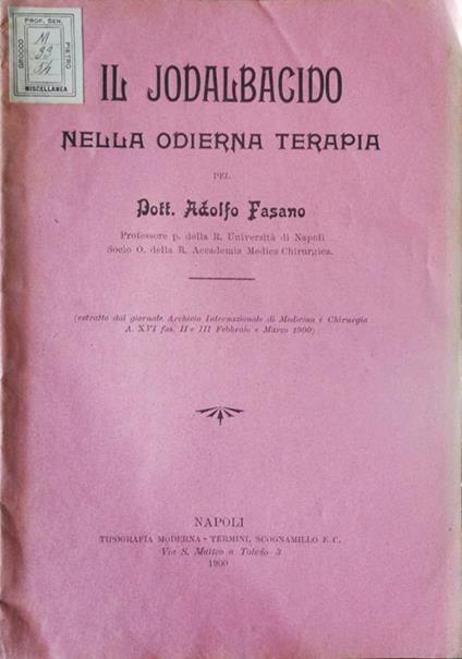 Il jodalbacido nella odierna terapia - Adolfo Fasano - copertina