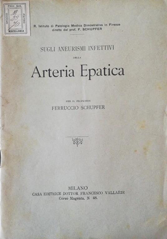 Sugli aneurismi infettivi della arteria epatica - Ferruccio Schupfer - copertina