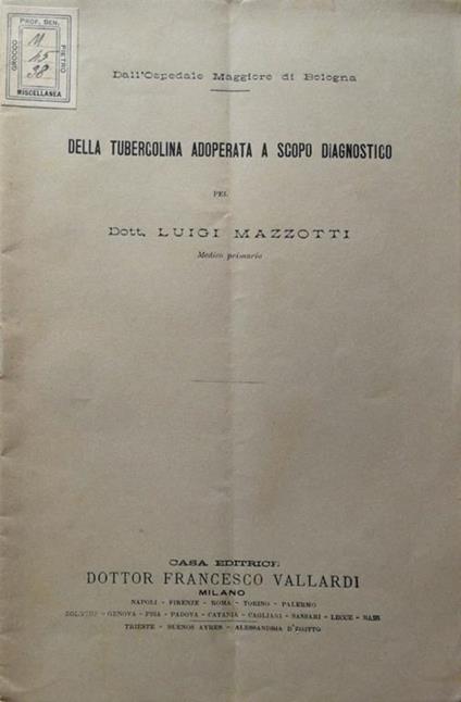 Dalla tubercolina adoperata a scopo diagnostico - Luigi Mazzotti - copertina