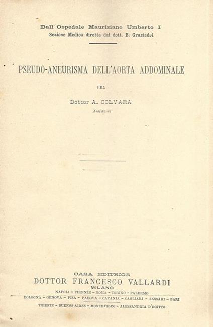 Pseudo-Aneurisma dell'aorta addominale - A. Colvara - copertina
