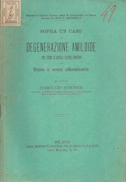 Sopra un caso di degenerazione amiloide dei reni e degli altri organi con ittero e senza albuminuria - Ferruccio Schupfer - copertina