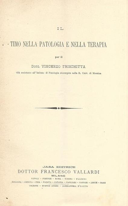 Il timo nella patologia e nella terapia - Vincenzo Trischitta - copertina