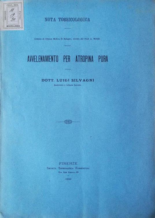 Avvelenamento per atropina pura - Luigi Silvagni - copertina