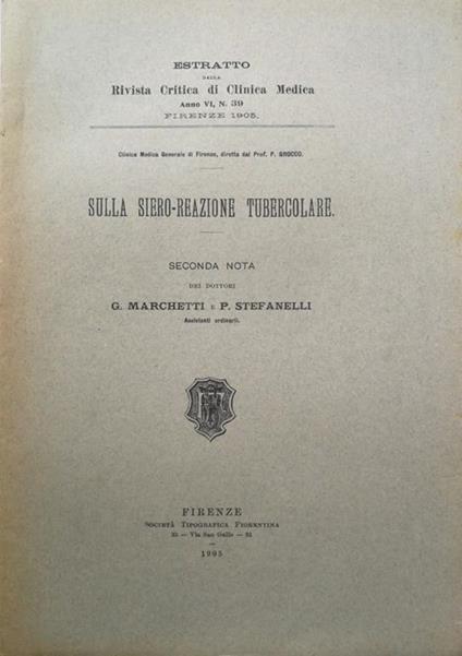 Sulla siero-reazione tubercolare - G. Marchetti - copertina