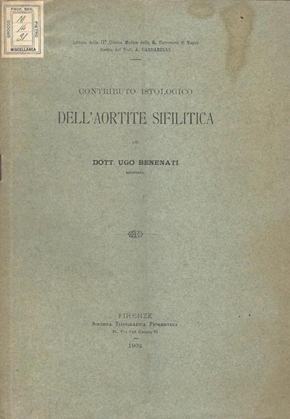 Contributo istologico dell'aortite sifilitica - Ugo Benenati - copertina