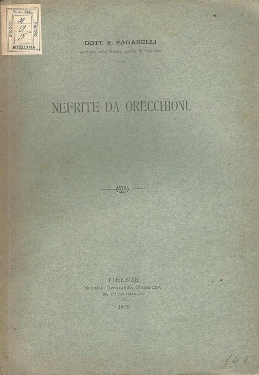 Nefrite da orecchioni - E. Paganelli - copertina