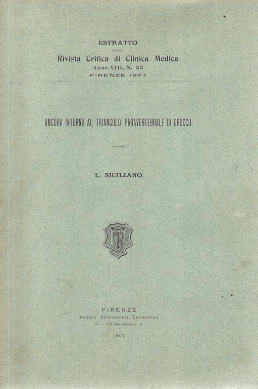 Ancora intorno al triangolo paravertebrale di Grocco - L. Siciliano - copertina