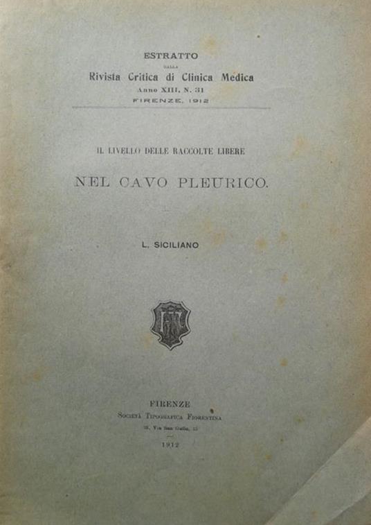 Il livello delle raccolte libere nel cavo pleurico - L. Siciliano - copertina